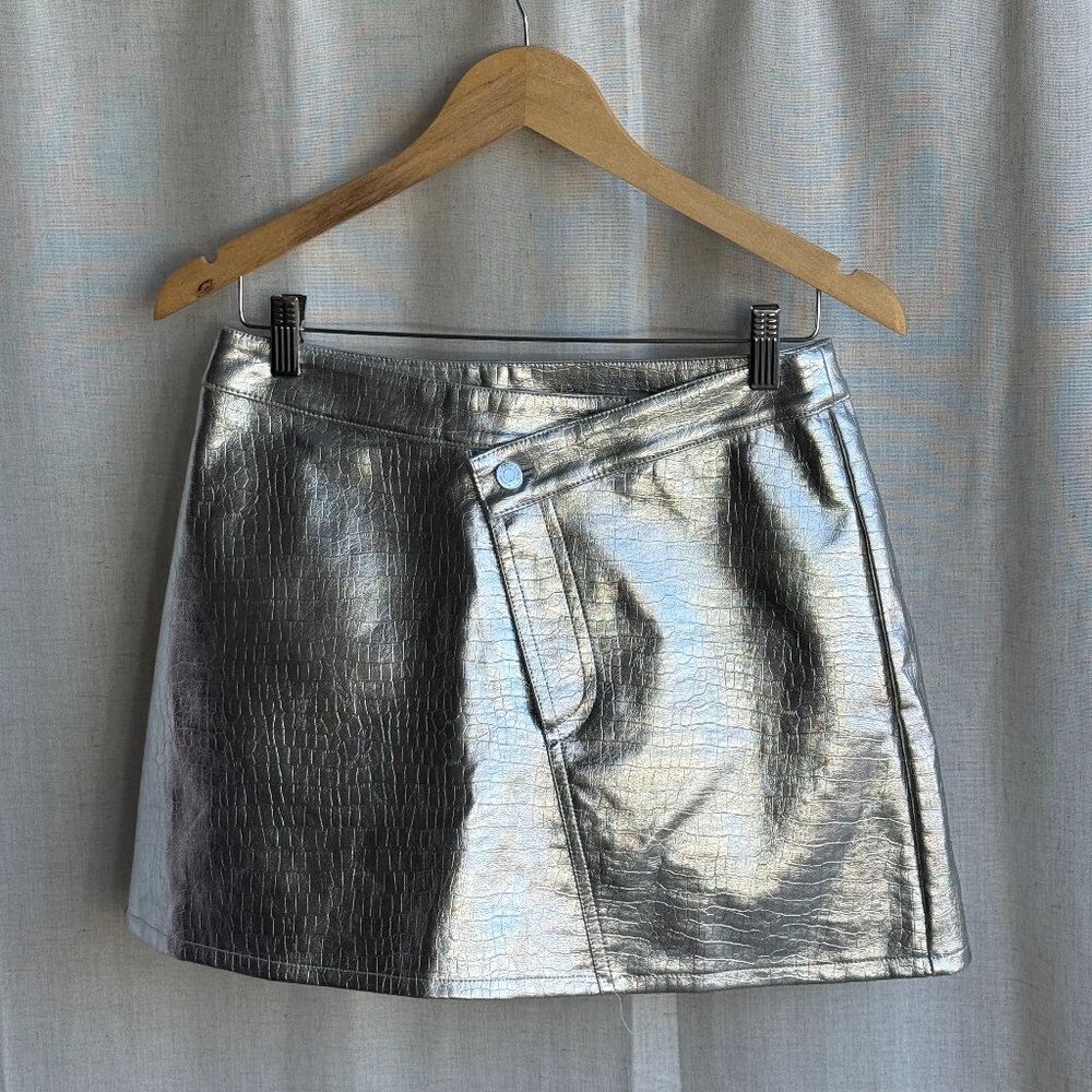 Torn by Ronny Kobo Silver Metallic Mini Skirt Size S